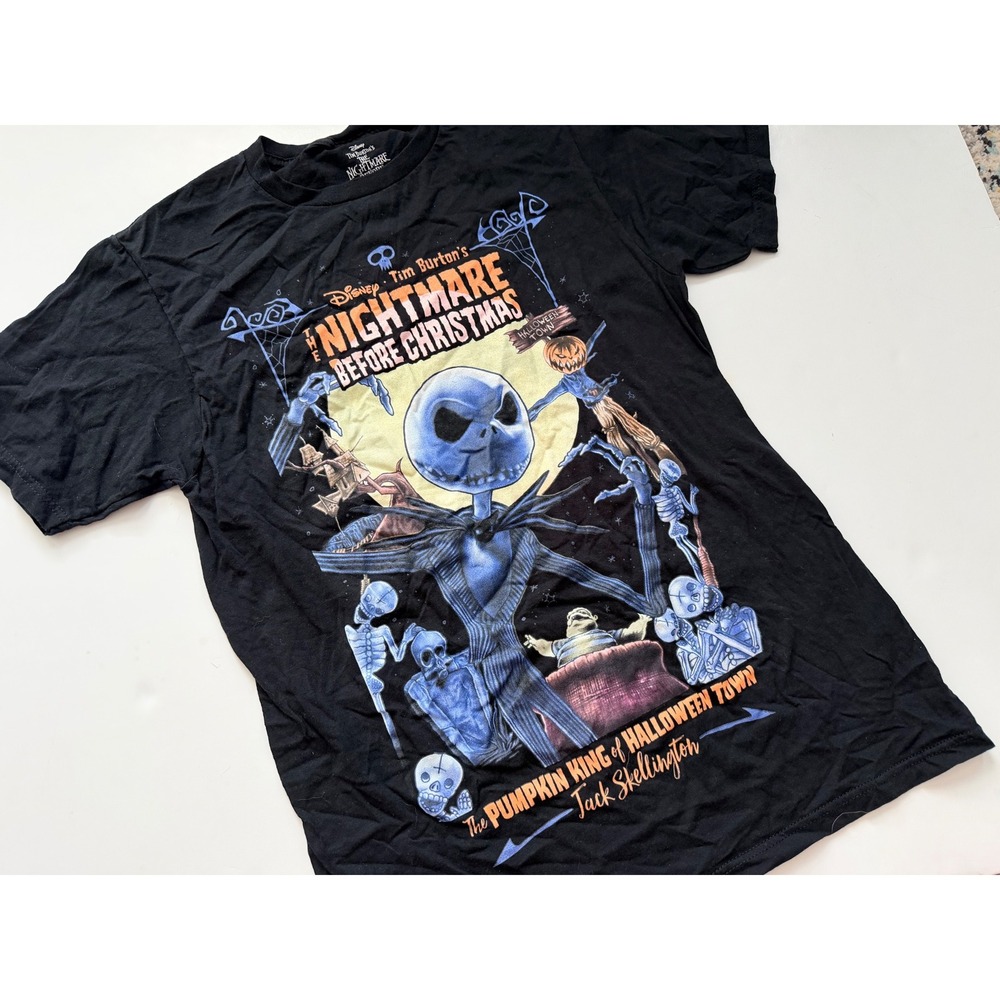 Disney‎ Nightmare Before Christmas Jack Skellington Pumpkin King Black T-Shirt S